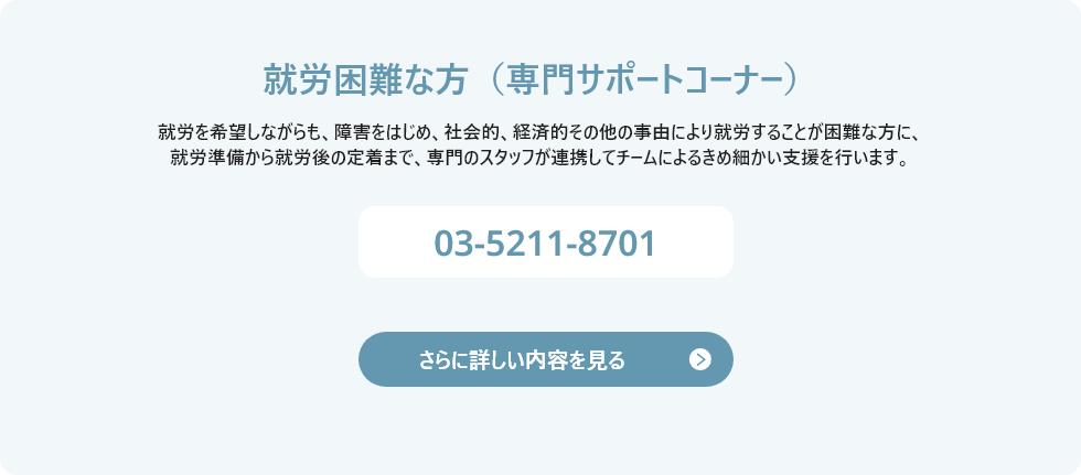 就労困難な方の専門サポートコーナーのお問い合わせ